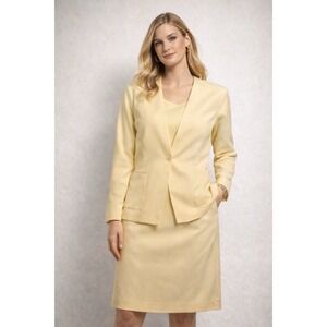 Pride & Joy Women 14 Skirt Suit 2 Set Yellow Floral Embroidered VTG Preppy 90s